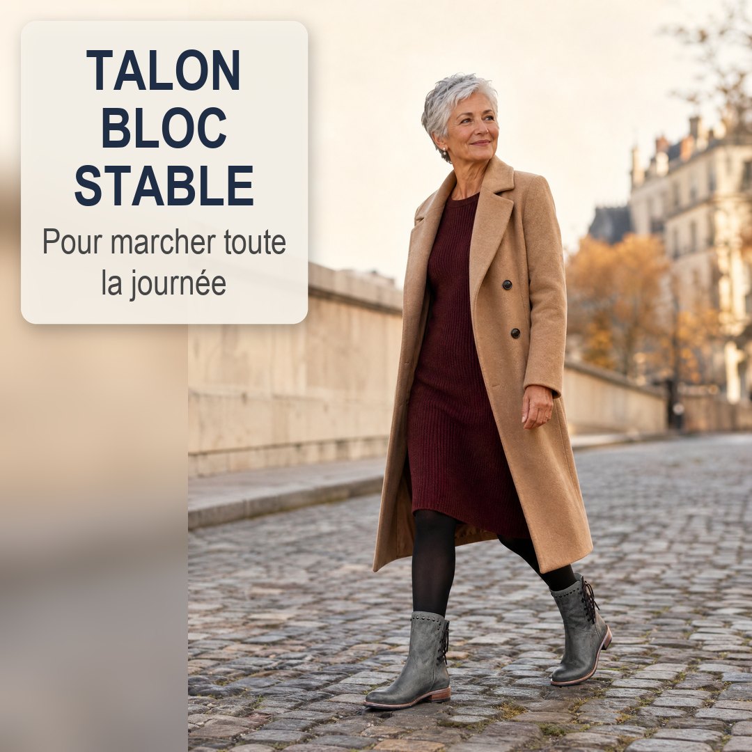 Talon bloc stable des Bottes Aruna Gris Suede
