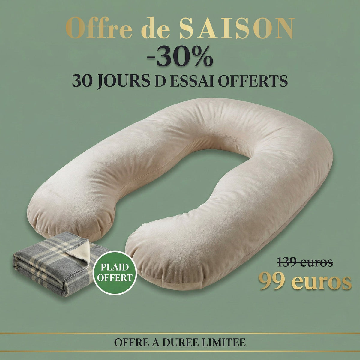Offre de Saison Coussin OEKO Ergo XXL Gris Velours - 30 jours d'essai + Plaid OFFERT