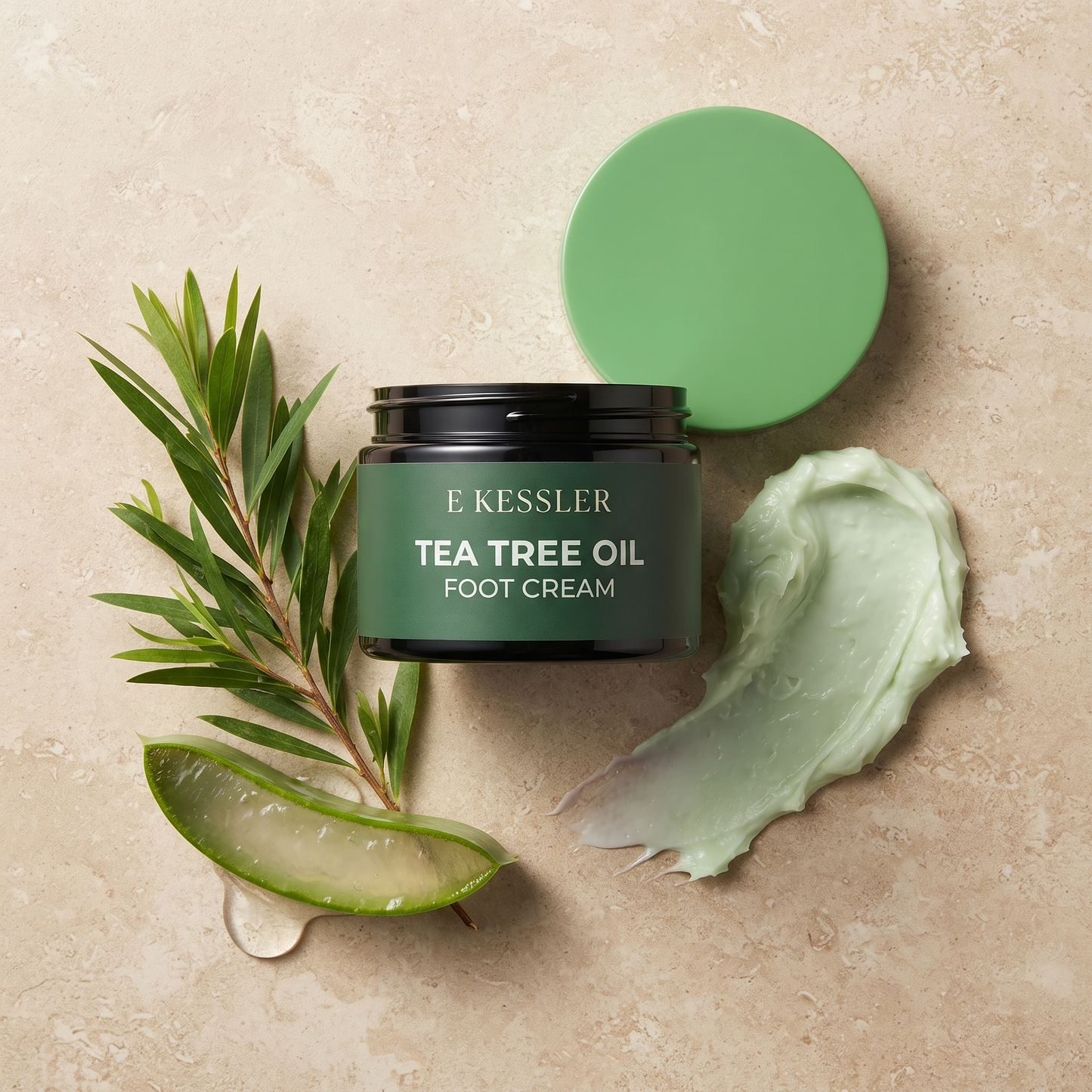 Texture du baume, huile de Tea Tree et Aloe Vera